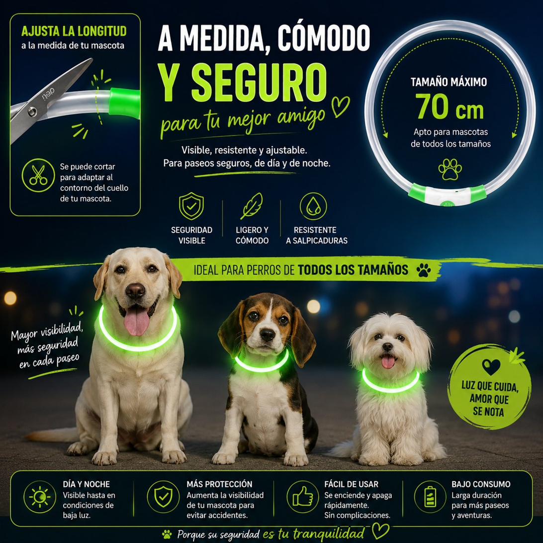 Tres modos de luz del collar luminoso para perros
